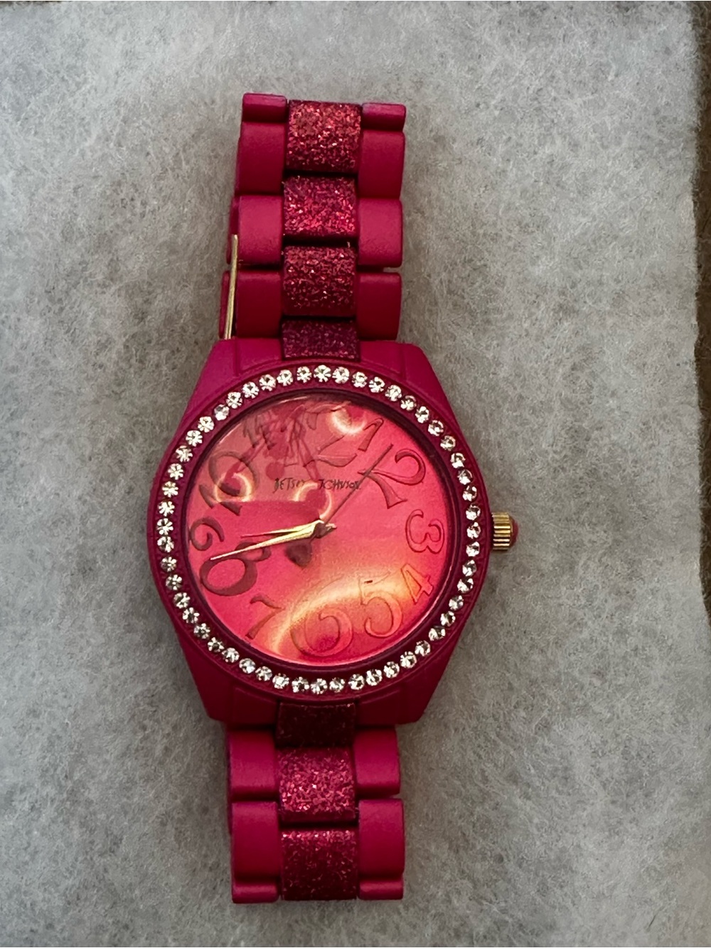 Betsey Johnson Vibrant Hot Pink Watch with Bling Embellishments